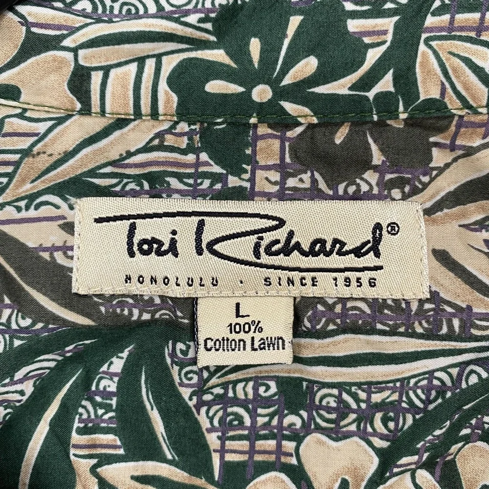 Tori Richard Camp Shirt Mens Large Green Floral Hawaiian Short Sleeve Button Up